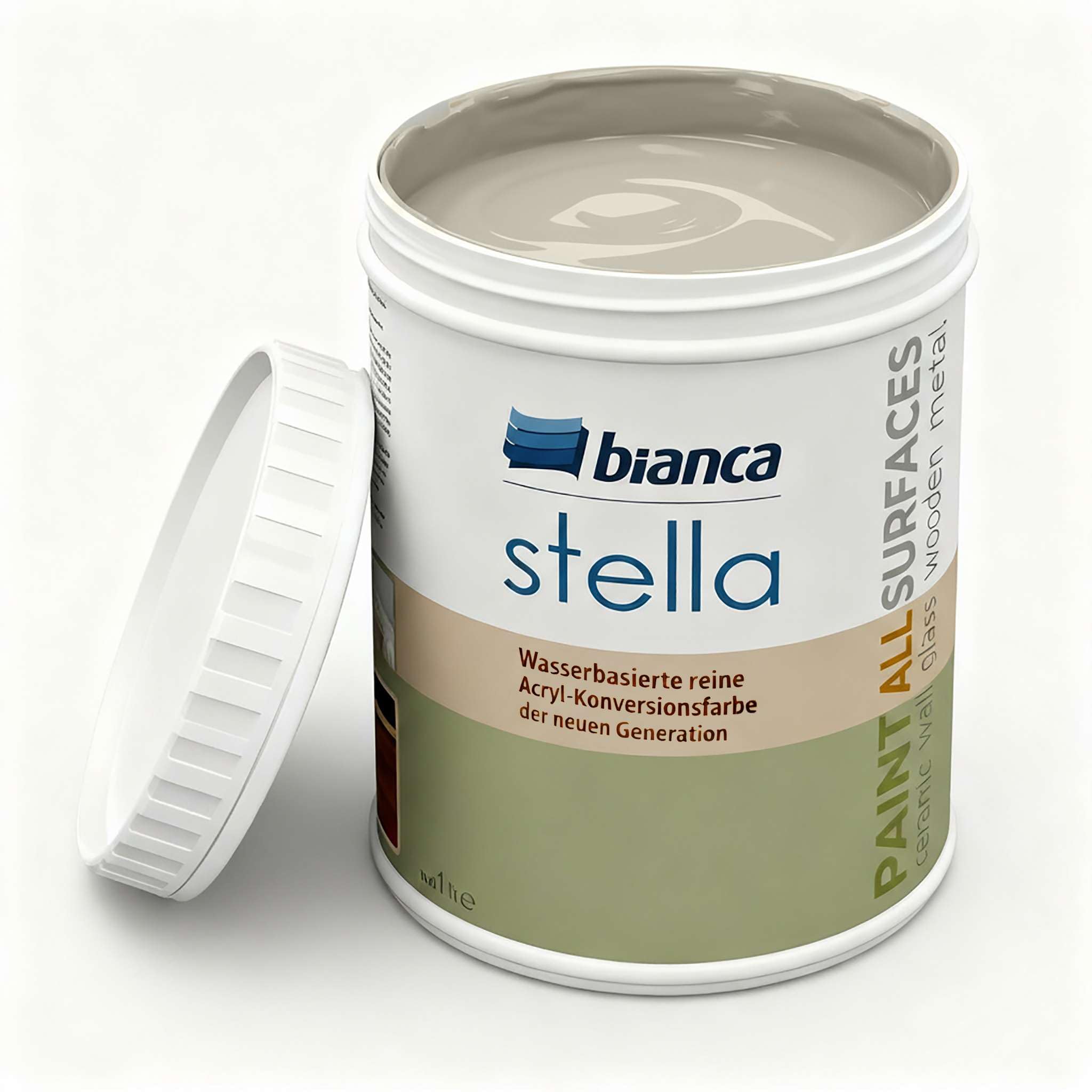 Bianca Stella Premium Farba do mebli bez szlifowania do kuchni i łazienki, Cappuccino, Połysk, 1000ml, wodna, akrylowa farba do wszystkich powierzchni, farba do drewna, farba do płytek & metalu