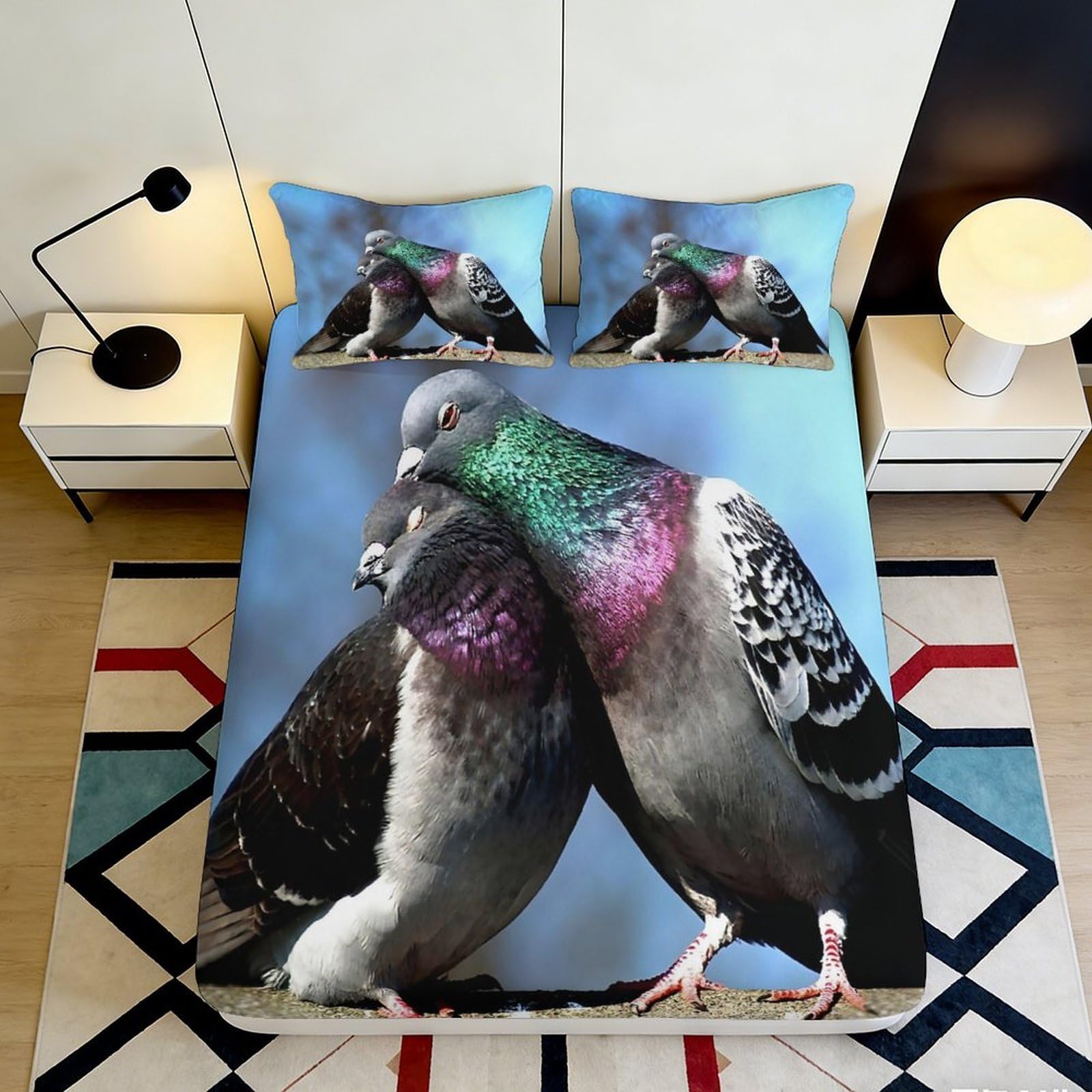 Jqzkxnhpbr Style-9 3D Printed Pigeon Love Fitted Sheet Microfiber Soft Breathable Bird Pair Bed Cover For Bedroom Dorm Decor 90X200x25cm