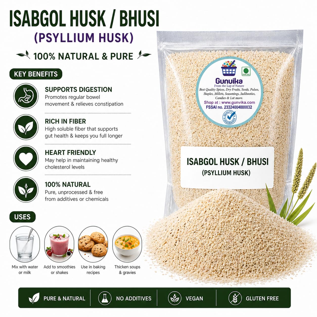 Sat Isabgol Bhusi Natural Fiber for Gut Health Digestion Support and Detox, Isabgol Husk for Digestion High Fiber Natural Laxative Psyllium Bhusi — Amazon image 4