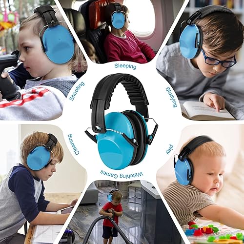 Miniatura 7 de BlueFire Orejeras con cancelación de ruido para niños, paquete de 2 auriculares con bloqueo de sonido sobre la oreja, orejeras plegables de