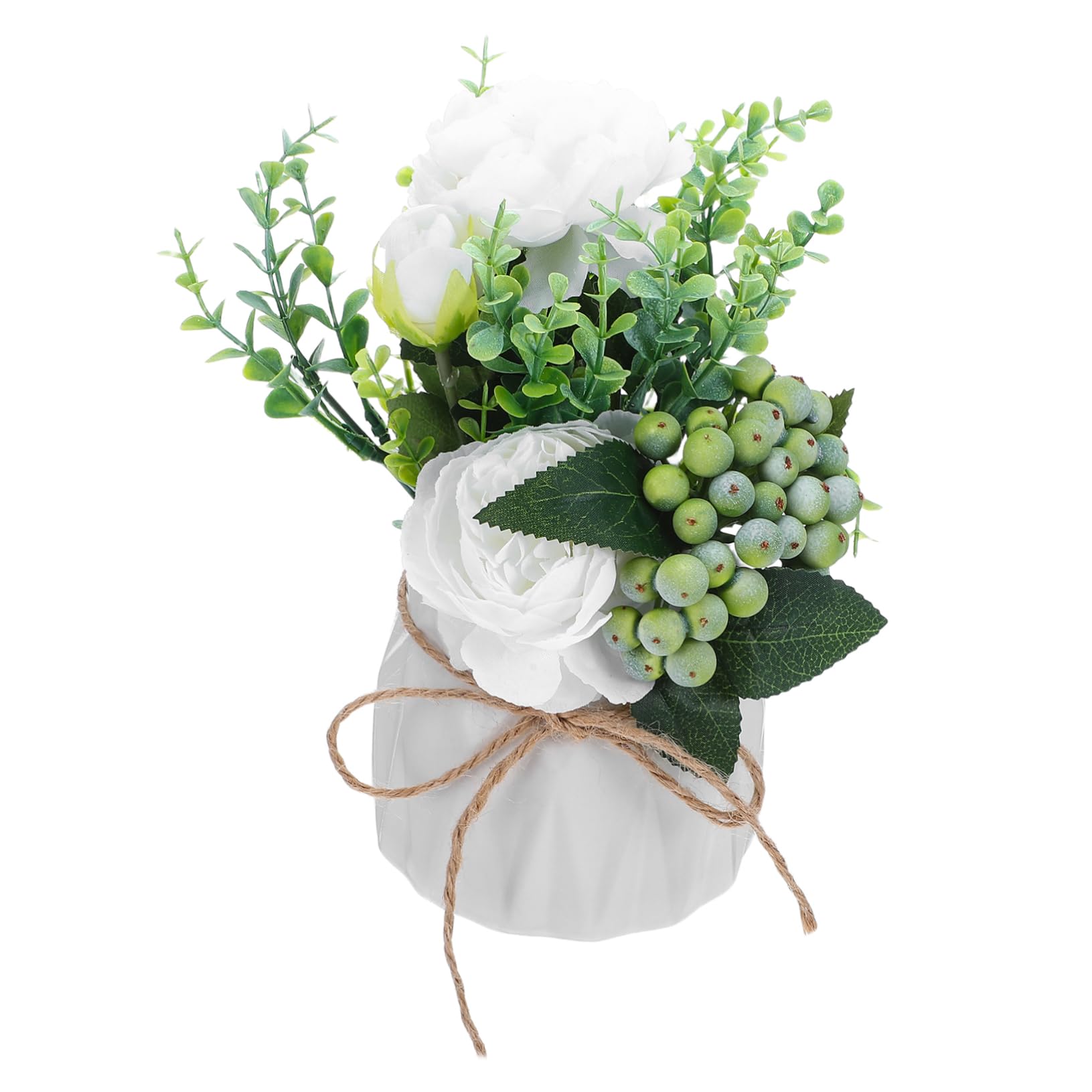 IMIKEYA Piccole piante artificiali in ceramica bianca rosa realistica per la decorazione della casa dell'ufficio e del matrimonio fiori finti senza allergie, centrotavola elegante e versatile