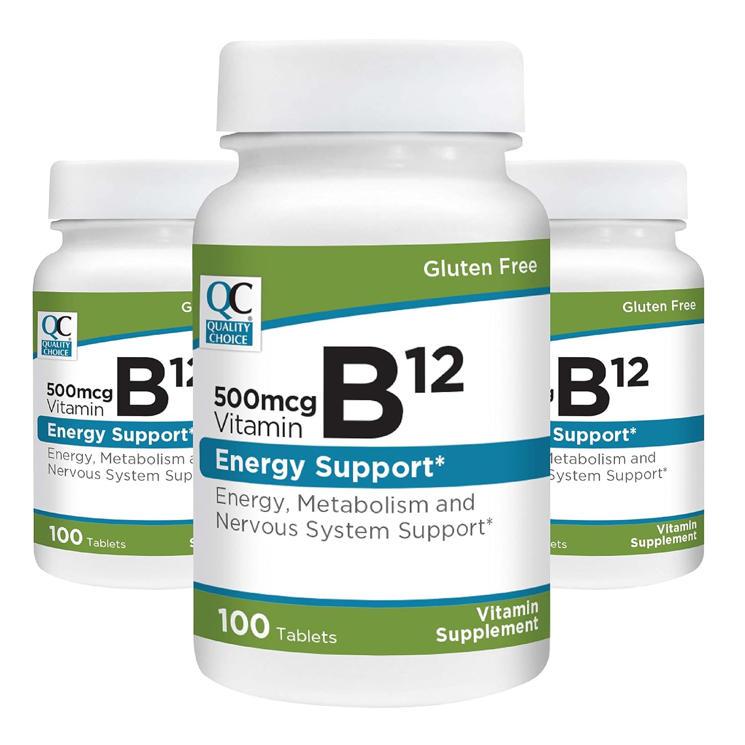 Suplemento de Apoio à Energia Quality Choice Vitamin B12 500 mcg, 100 Comprimidos por Frasco (3 Pacotes)