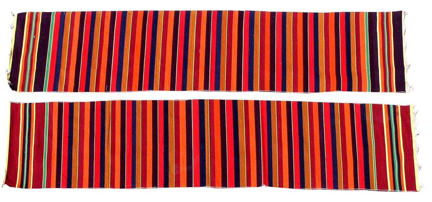 Bhojan Patti Traditional Indian Striped Cotton Table Runner, Multicolor Stripes, Handwoven Dining Mat with Tassels-image-4