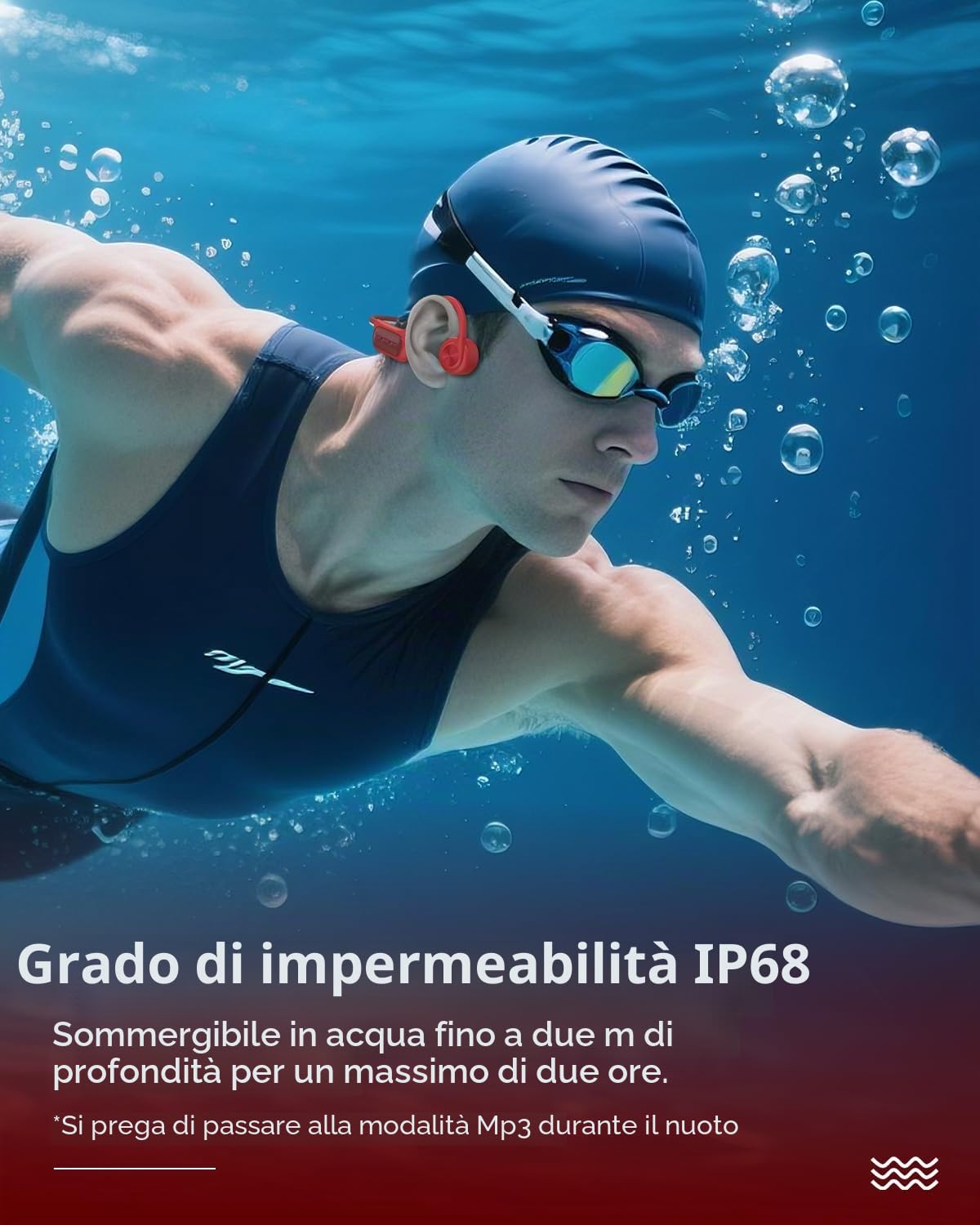 Wantek Cuffie con suono osseo, nuoto, Bluetooth IP68, impermeabili, nuoto, con memoria da 32 GB, lettore MP3, auricolari aperti, senza fili, per nuoto e corsa