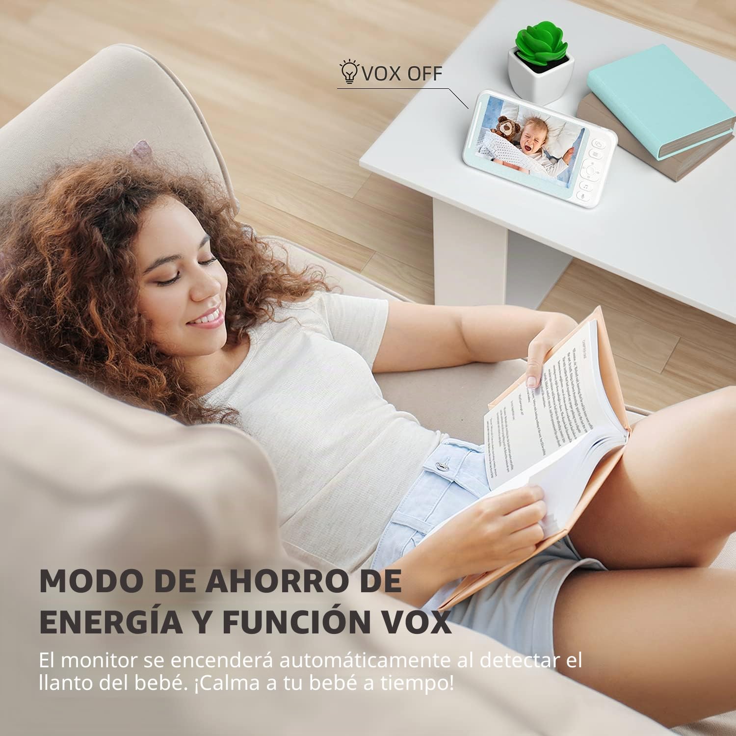 Vigilabebés con Pantalla LCD de 4,3", visión Nocturna, conversación bidireccional, Sensor de Temperatura, recordatorio de energía, 8 Canciones de Cuna, batería de Alta Capacidad - Blanco