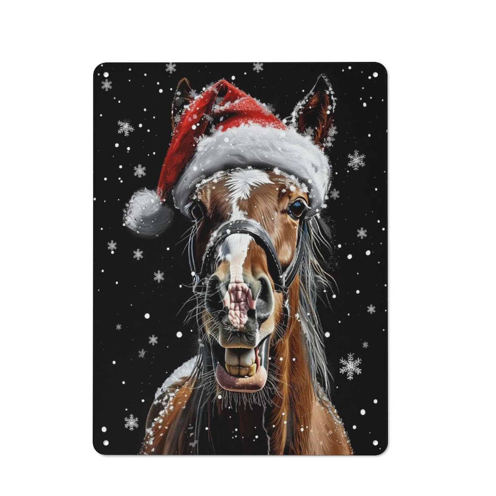 Junmoney Festive Horse Christmas 40X30cm Rustic Metal Sign With For Hobby Room Or Studio, Metal Sign Decor For Hobby Rooms And Studios