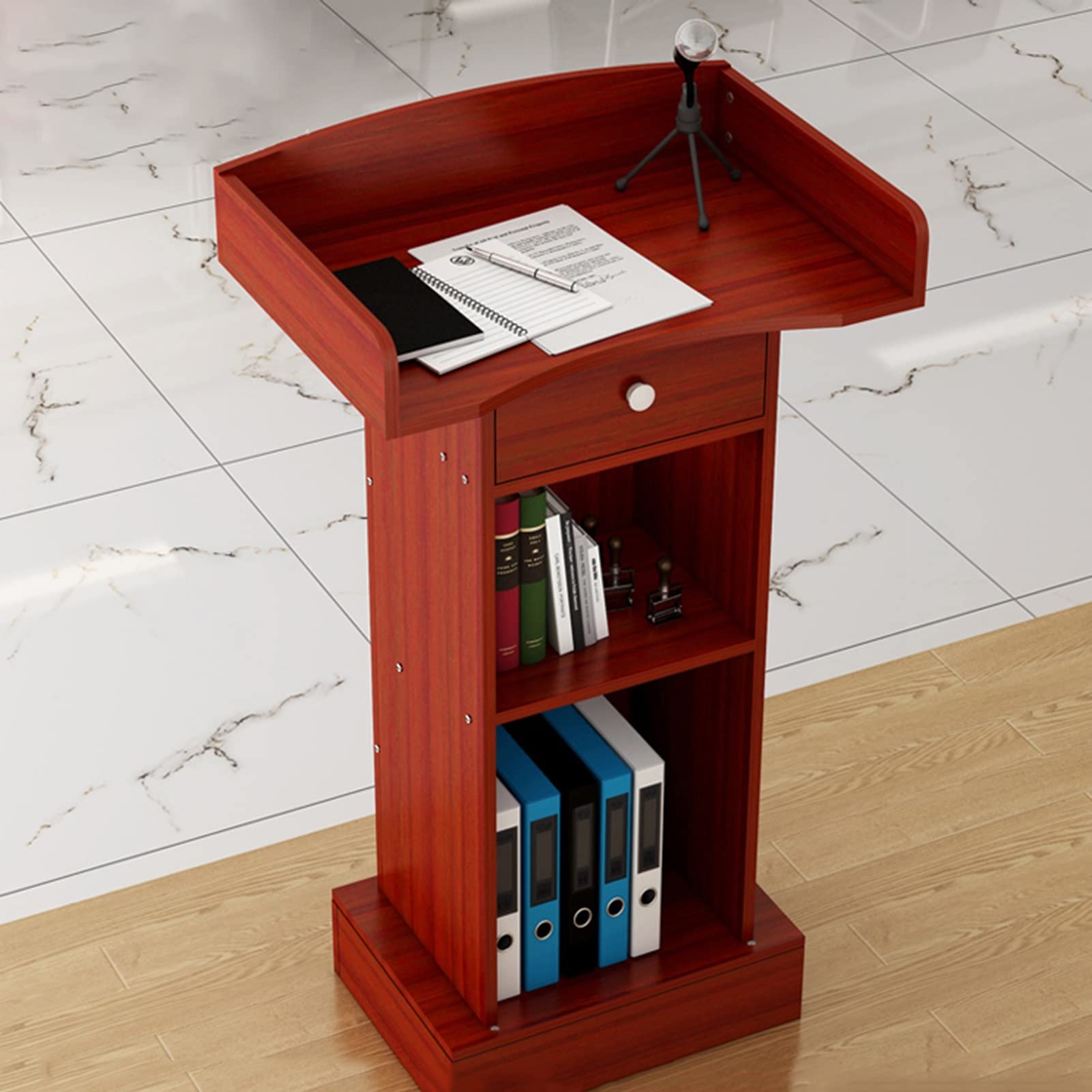 Leggio professionale con 2 scomparti aggiuntivi, elegante design con cassetto, ideale per università, aule, chiese, colore rosso