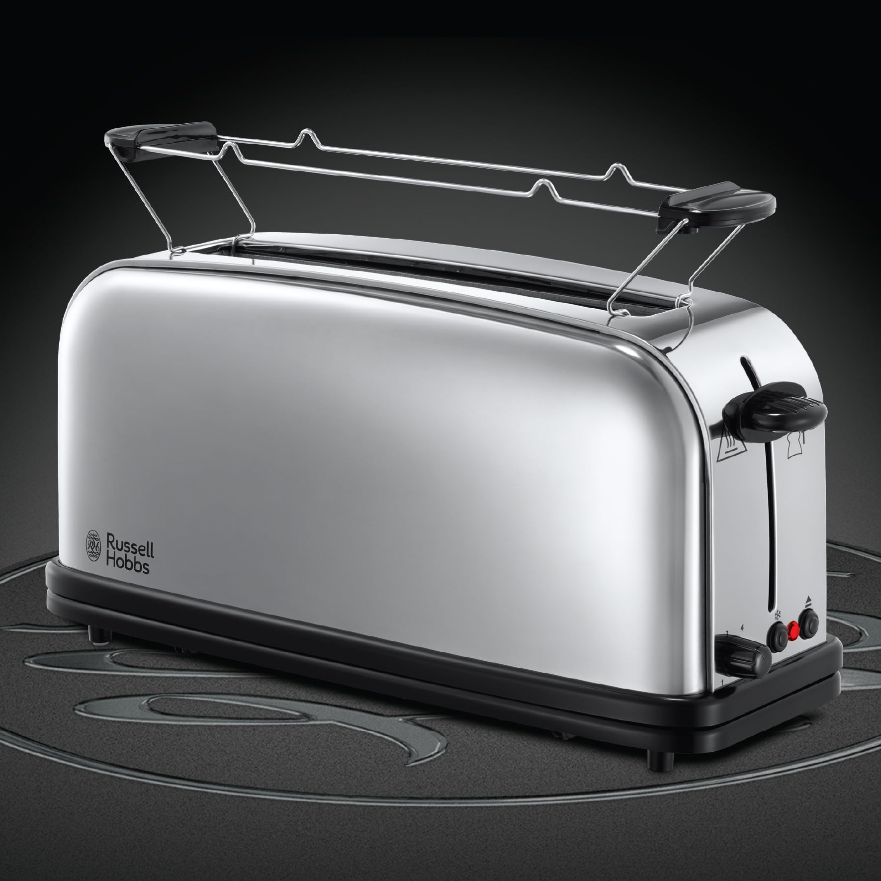 Russell Hobbs Toaster [Langschlitz für 2 Scheiben / 1 breite Brotscheibe] Victory Edelstahl (extra breiter Toastschlitz, inkl. Brötchenaufsatz, 6 Bräunungsstufen + Auftau- & Aufwärmfunktion) 23510-56