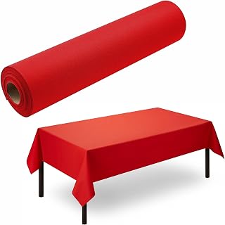 BloominGoods Disposable Tablecloth for Rectangle Table, Linen-Like Red Paper Tablecover for Dining Table, Party, Wedding Or Event, 48" W x 80 ft L