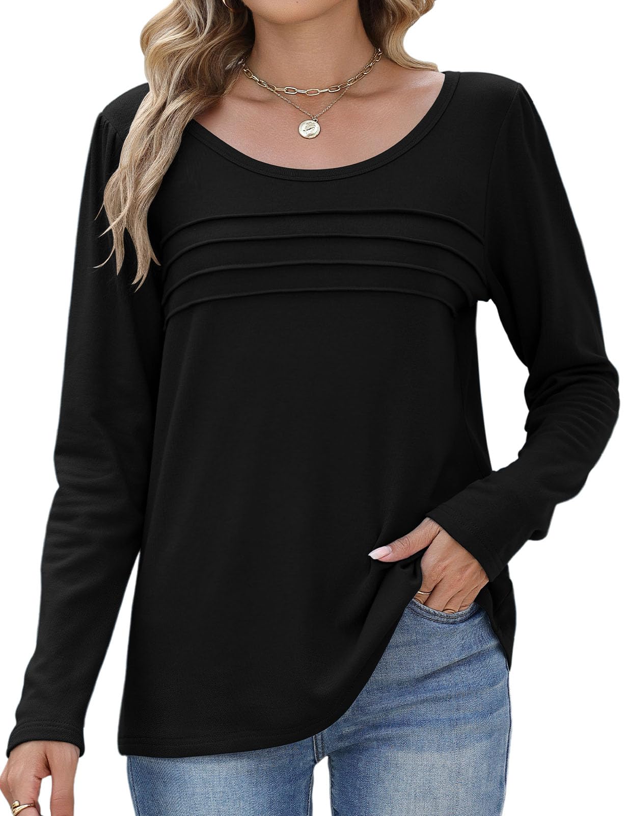 CMTOP Maglia Donna Manica Lunga Maglietta Termica Foderati in Pile Maglietta Girocollo a Maniche Lunghe Top Elegante a Pieghe Camicia Casual Autunno Invernali