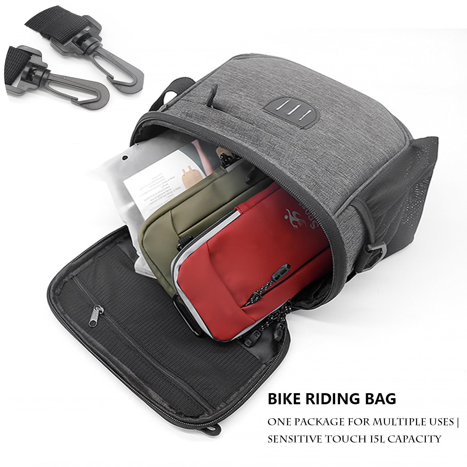 Boxonly Cycling Handlebar Bag, Waterproof Bike Frame Bag, Large Capacity Bicycle Handlebar Bag with Touch Screen Phone Holder - Image 3