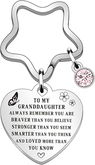 QMVMV Granddaughter Gifts Granddaughter Keyring from Grandma Grandad Always Remember You are Braver Than You Believe Birthday Christmas Gifts for Granddaughter