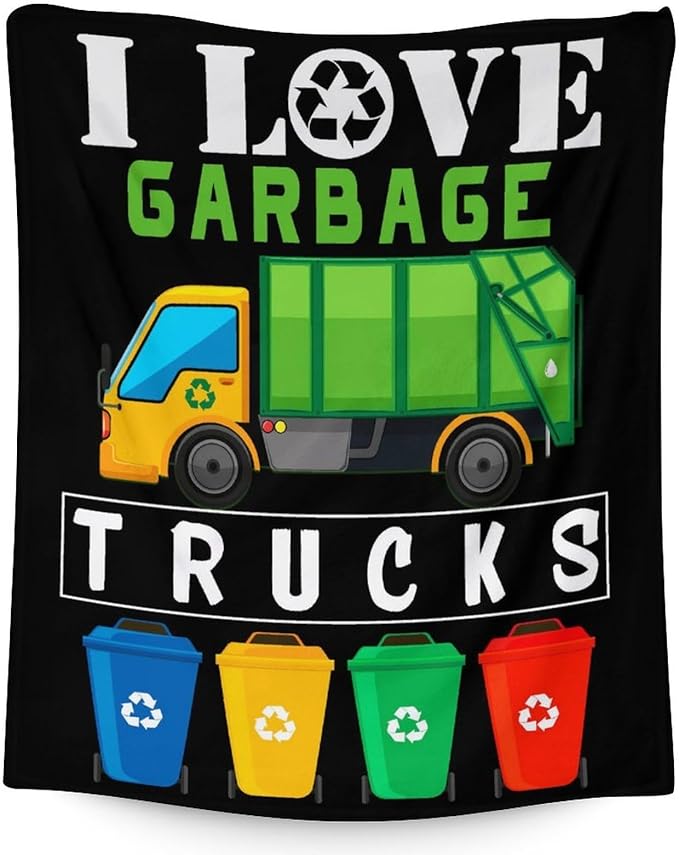 Mercuryelf Garbage Truck Blanket Gift - 50x60 Inches Funny Throw Blankets for Kids - Black Soft, Fuzzy & Warm Throws for Living Room, Sofa