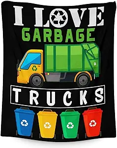 Mercuryelf Garbage Truck Blanket Gift - 50x60 Inches Funny Throw Blankets for Kids - Black Soft, Fuzzy & Warm Throws for Living Room, Sofa