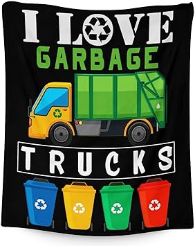 Mercuryelf Garbage Truck Blanket Gift - 50x60 Inches Funny Throw Blankets for Kids - Black Soft, Fuzzy & Warm Throws for Living Room, Sofa