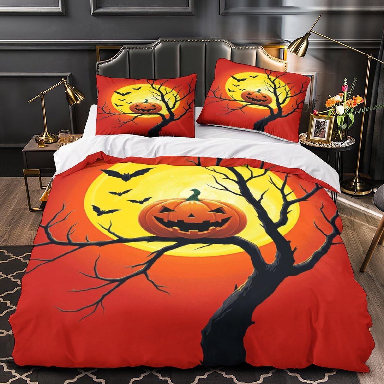 MMDASBVPE Halloween Pumpkin Quilt Cover 3D Design Printed Easy Care 3-Piece Bedding Set Zipper Duvet Cover Hotel Quality Breathable for Teens Adults Women Kids Girls Boys Double（200x200cm）