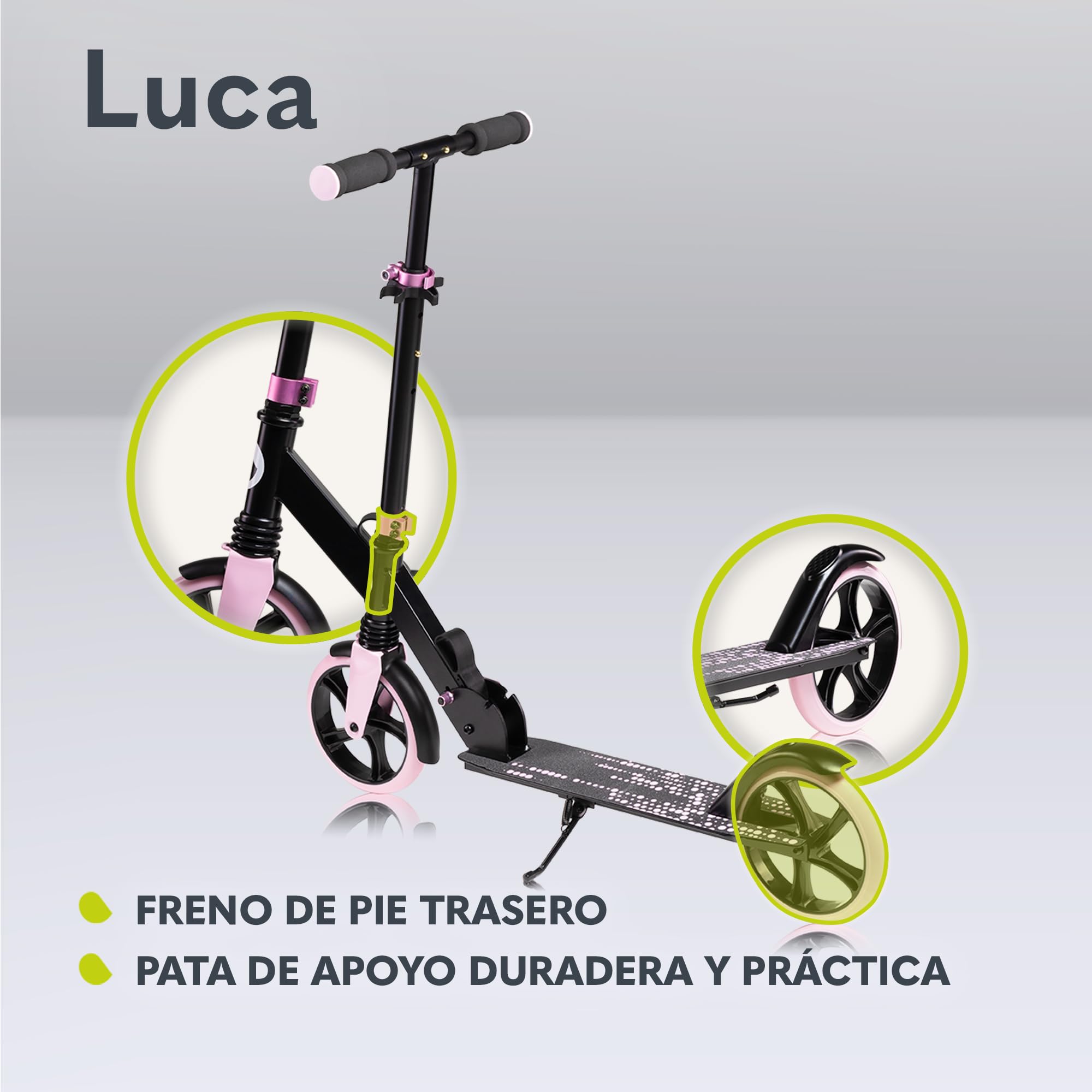 Lionelo Luca Patinete Urbano XXL hasta 100 kg, Scooter niños Ruedas 200 mm ShockResist Amortiguador