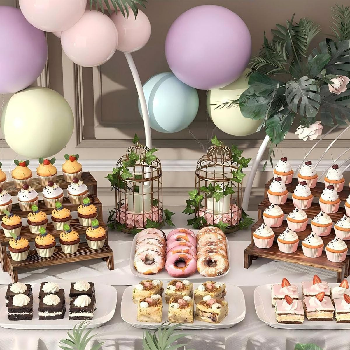 4 Tier Display Ständer, Holz Regal Organizer Tortenständer für Cupcakes, Schreibtischständer Präsentationsständer für Figuren Buffets Desserts Nagellack Gewürz Kosmetik