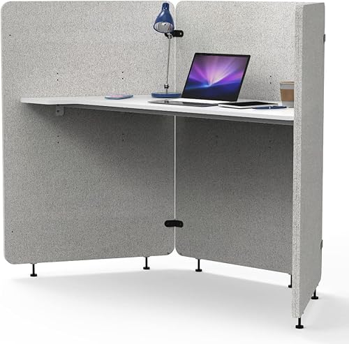 Stand Up Desk Store - Cápsula de trabajo de PET reciclada de 3 paneles con escritorio ajustable en altura (gris frío, 73 pulgadas de ancho x 32
