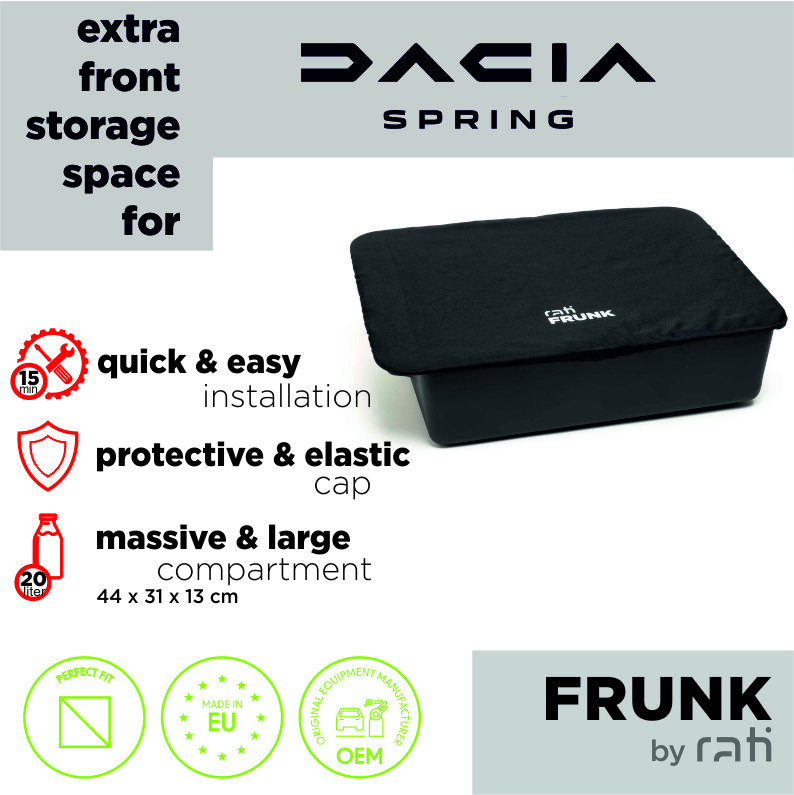 Rati Frunk I Convient Pour Dacia Spring (2021-) I Coffre Avant Avec Support Et Capuchon De Protection élastique I Installation Rapide Et Facile Dans Le Compartiment Moteur (printemps 2021