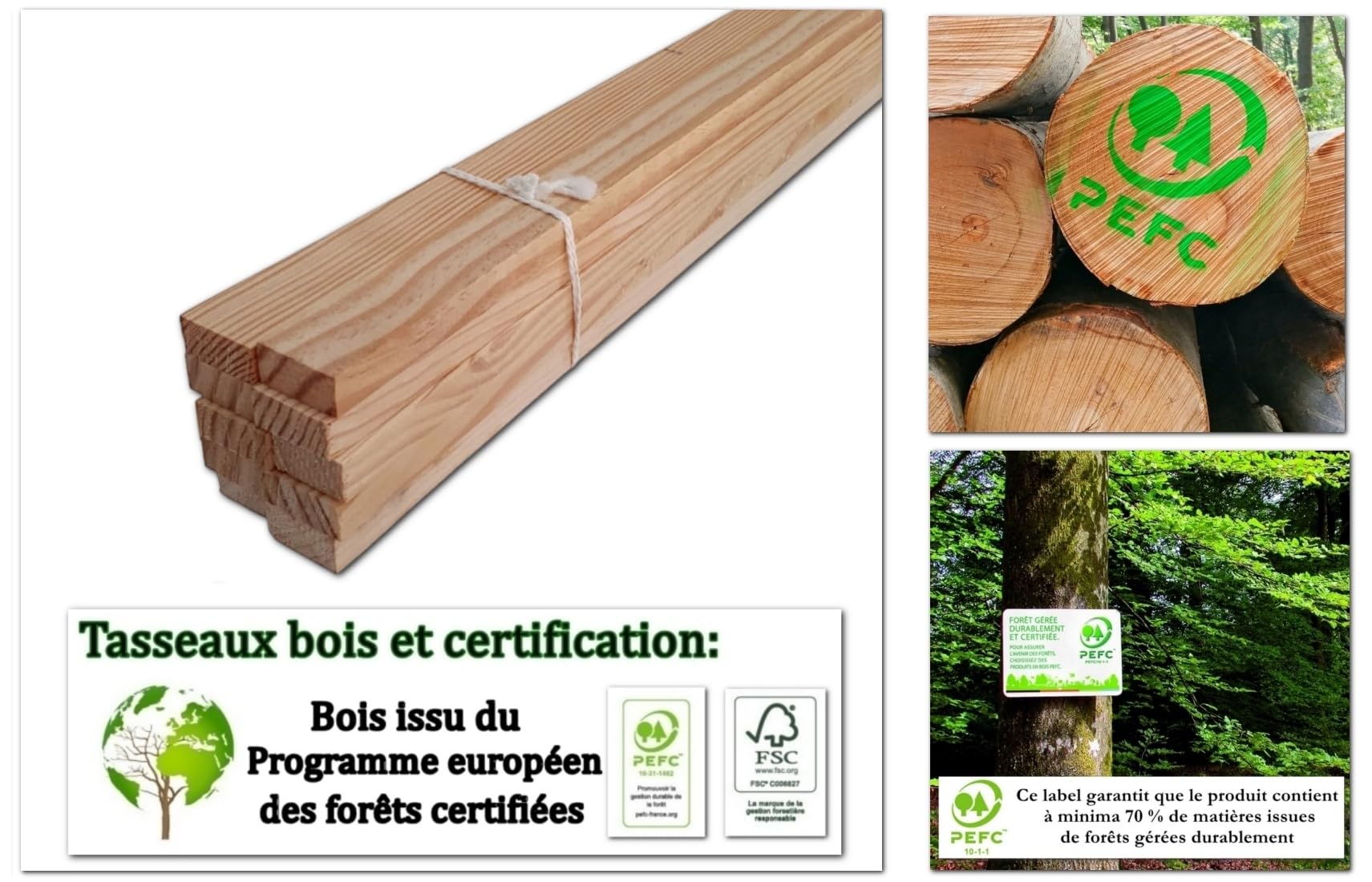 MadeInNature Set di stecche in legno pino delle Landes Piccoli Nodi, Letti per Lavori, Tassi per Carpenteria, 2 metri Modello e Dimensioni a scelta (Rif 6433 Confezione da 10 Letti 13 x 27 mm, 2 lotti