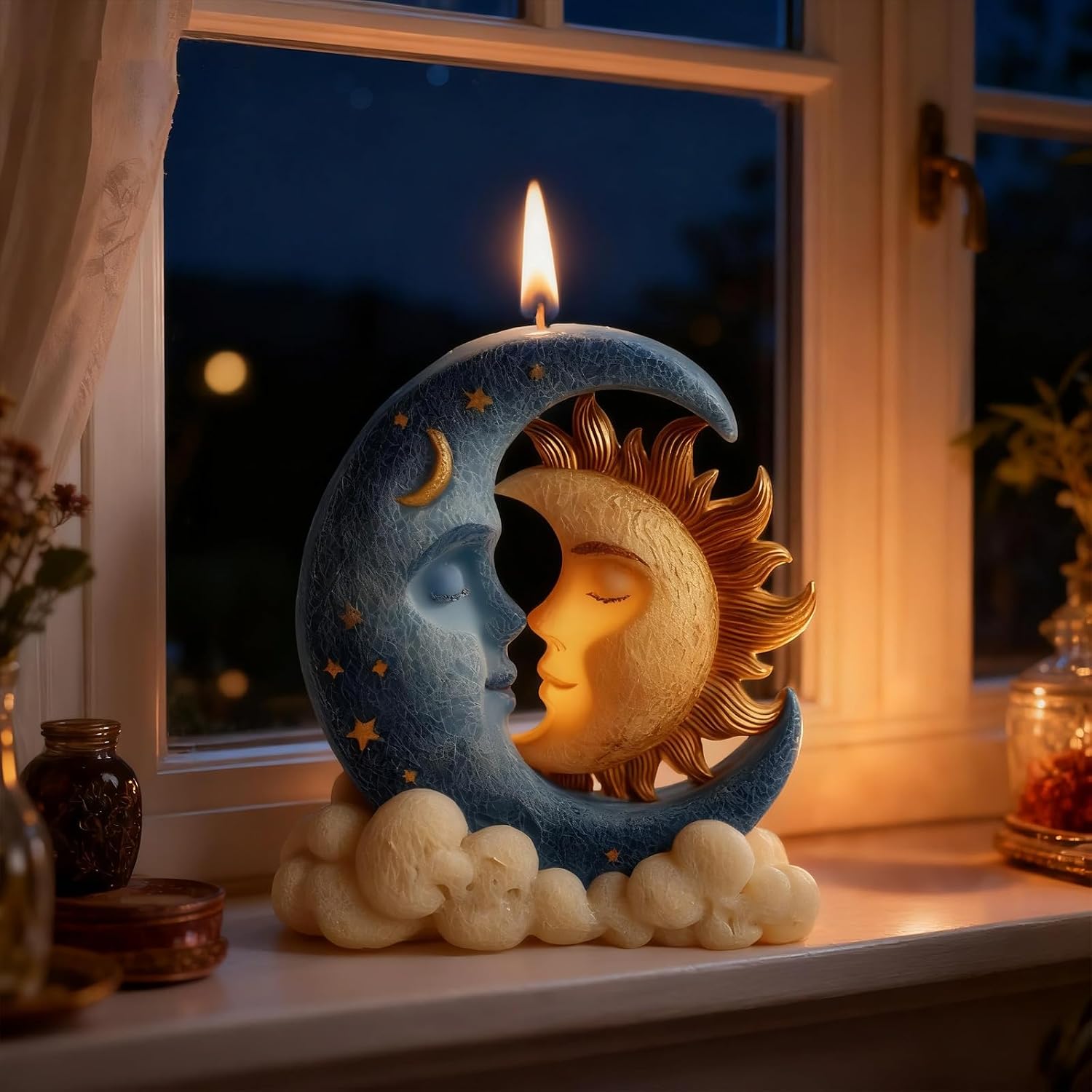 Moon Sun Face Candle Mold, Clouds Star Shaped Resin Casting Silicone Molds for Candle Making Aromatherapy, DIY Handmade Wax Soap & Home Decoration Gypsum Clay Craft