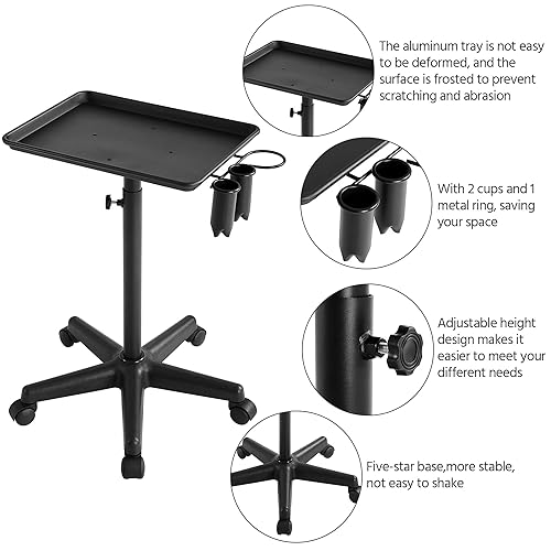 Miniatura 3 de Yaheetech Beauty Rolling - Carrito de aluminio con 5 ruedas y accesorios para baño, oficina, color negro