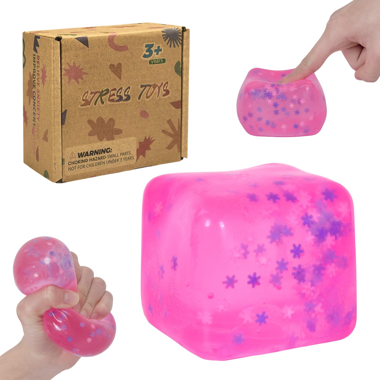 Graphinza Plus Squeeze Toys – Thickened Snowflake Ice Cube Squishy Toy, Durable Soft Fidget Stress Ball with Enhanced Grip, Heavy Feel Squeeze Toys for Adults & Kids(2.76in)(Pink) — image 1
