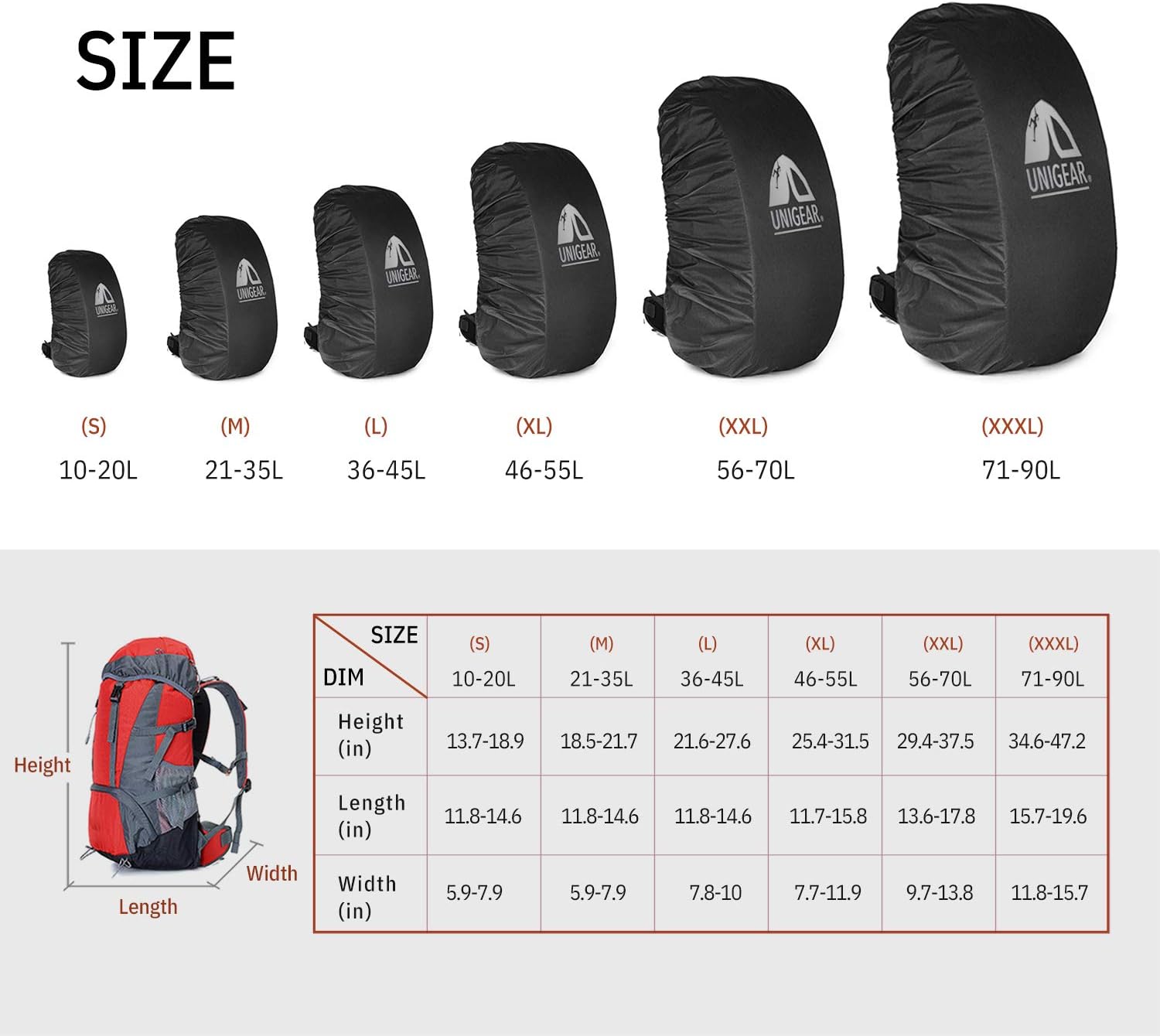 Unigear Backpack Rain Cover Waterproof Rating 5000mm, Ultraportable and Durable with 2 Anti-Slip Buckle Strap, Integrated Carry Pouch Design : Sports & Outdoors