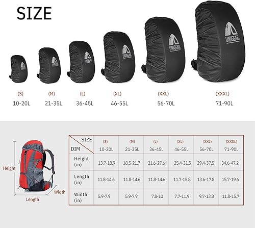 Miniatura 6 de Unigear Cubierta para Mochila Resistente a la Lluvia Clasificación Impermeable 5000mm, Ultraportátil y Duradera con 2 Correas de Hebilla Negro