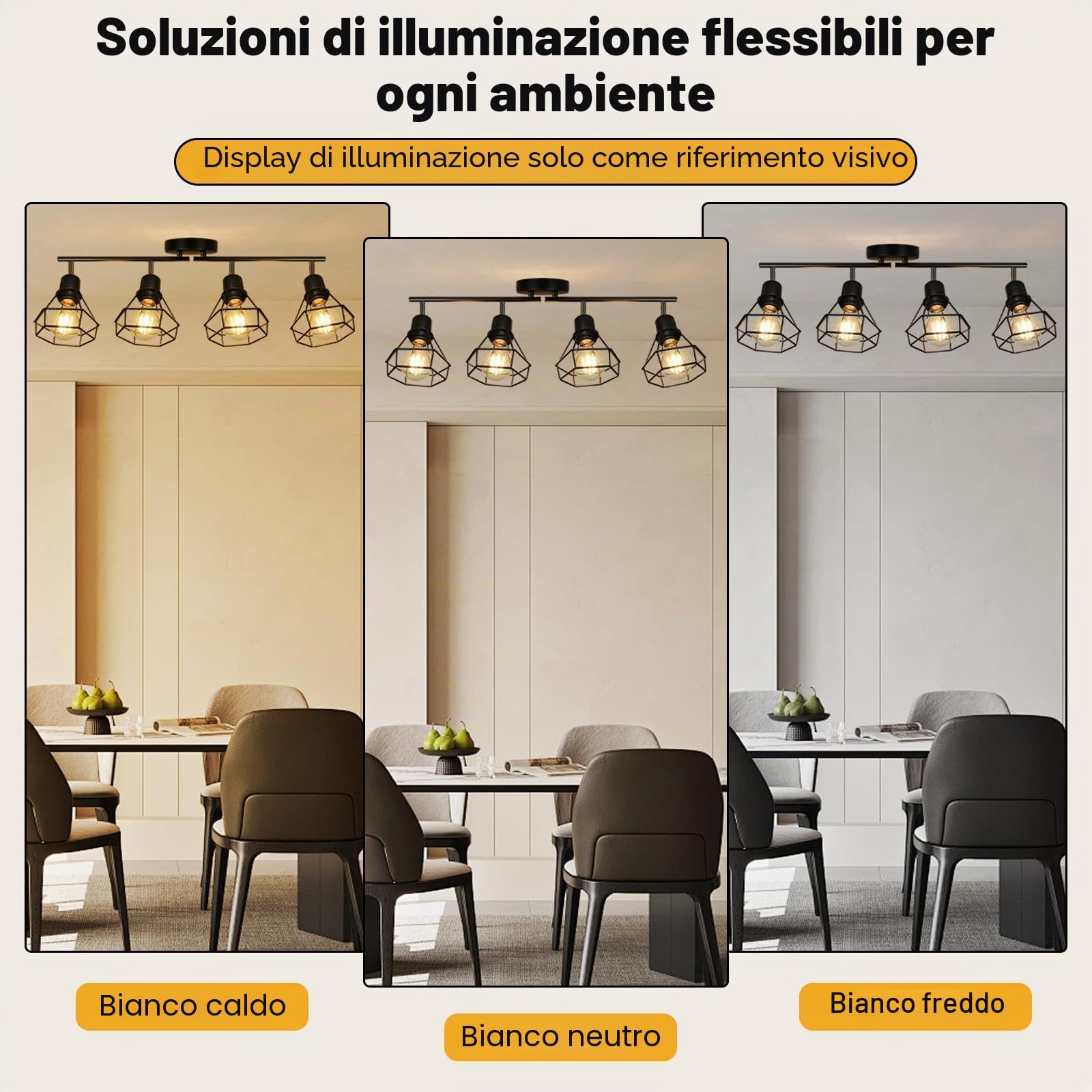 Plafoniera Faretti, 4 faretti da soffitto a Led Interni Base E27, plafoniera girevole a 350° LED, plafoniera, lampada da soffitto per camera da letto, corridoio, max 60 W (senza lampadina)