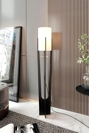 Minimalist Lambader Ahşap Görünümlü | Modern Zemin Lambası Siyah | 135 cm Salon & Yatak Odası Lambaderi | Kare Taban 23x23 cm | E27 LED Ampul Uyumlu [Enerji Sınıfı A]