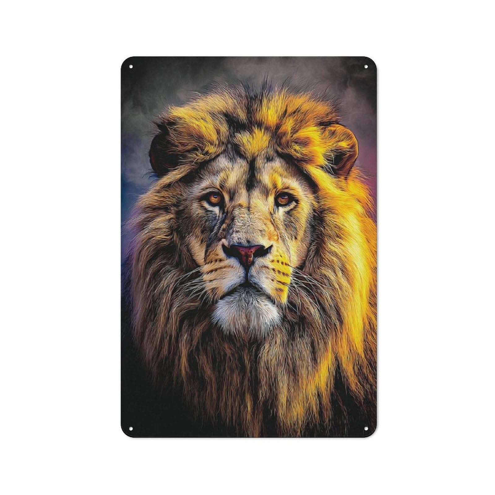 Golden Majesty Lion's Portrait -1 Modern Retro Metal Wall Decor 30x20cm, Metal Wall Sign for Loft, Studio, Office Or Creative Room