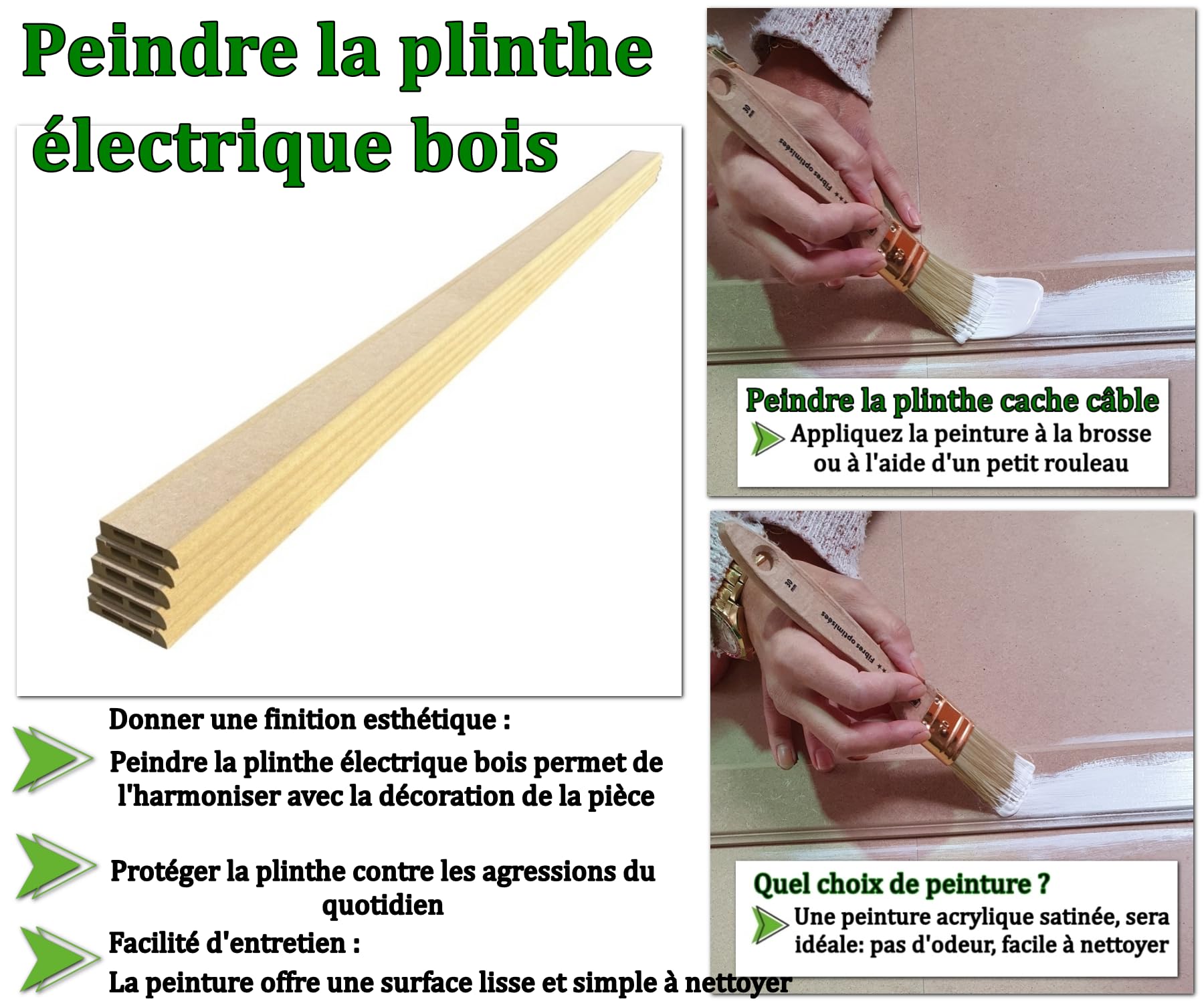 MadeInNature Plinthe électrique bois à peindre, Plinthe Bois MDF Naturel robuste, Plinthe passe câbles facile à poser, hauteur 10.8 cm, Fabrication Française longueur au choix (Naturel, 12 mètres)