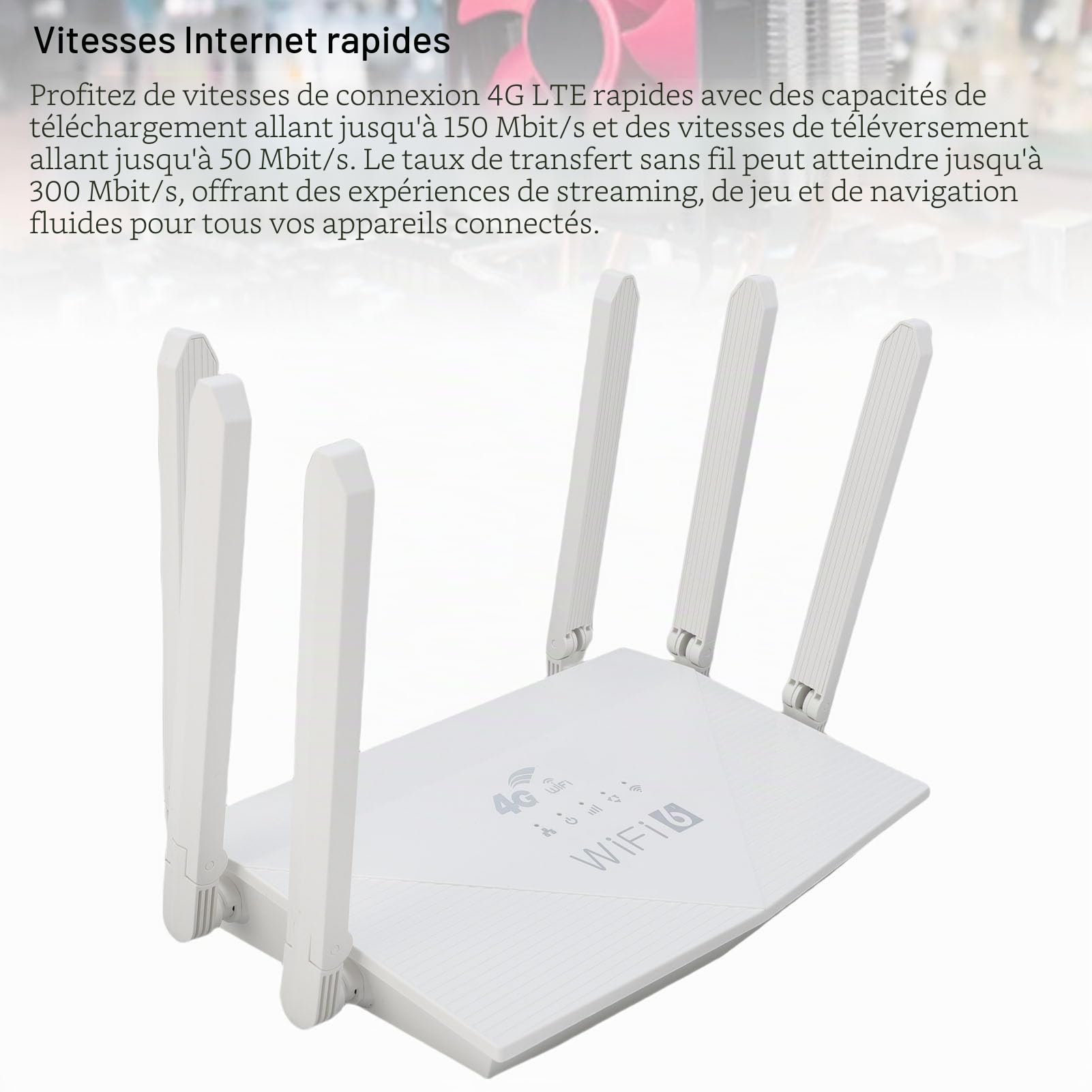 Gugxiom Routeur WiFi 6, Routeur 4G LTE CPE Wireless Wireless avec Emplacement pour Carte SIM, 6 Routeurs D'antennes pour Internet sans Fil Couverture de 300 Mbps pour Le Bureau à