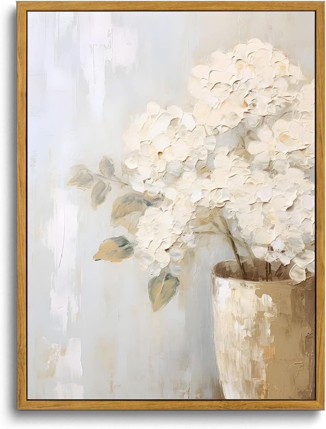 MTFBWY Vintage Floral Wall Art Framed White Hydrangeas Canvas Prints Flower Printing Traditional Botanical Picture Artwork Home Large Wall Decor for Bedroom Living Room Bathroom 24"x36" White Hydrangeas 24"x36"Natural Framed