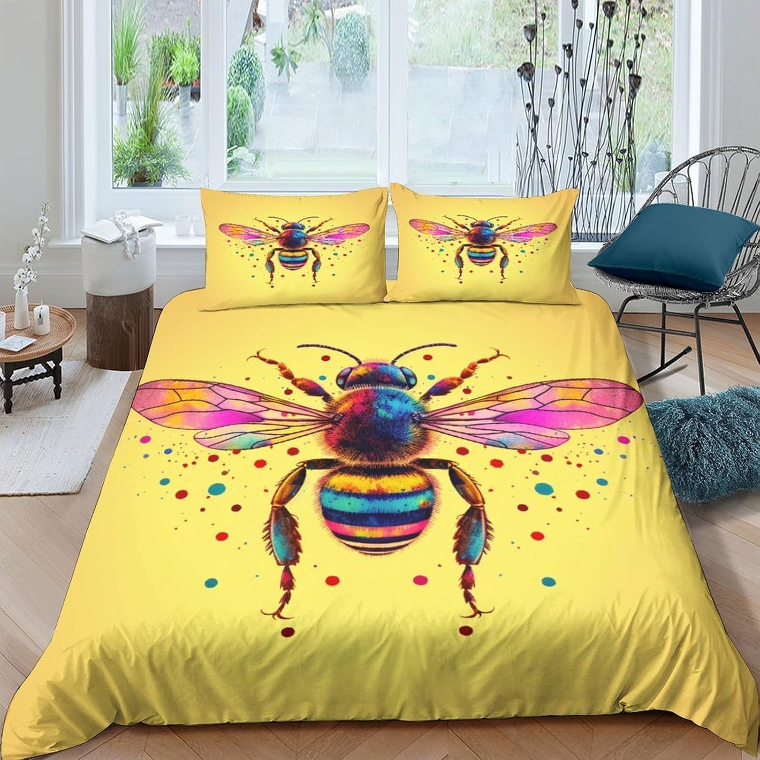 Housse de couette abeille 3D parure de lit 2 personnes microfibre 240x220 cm enfant ado