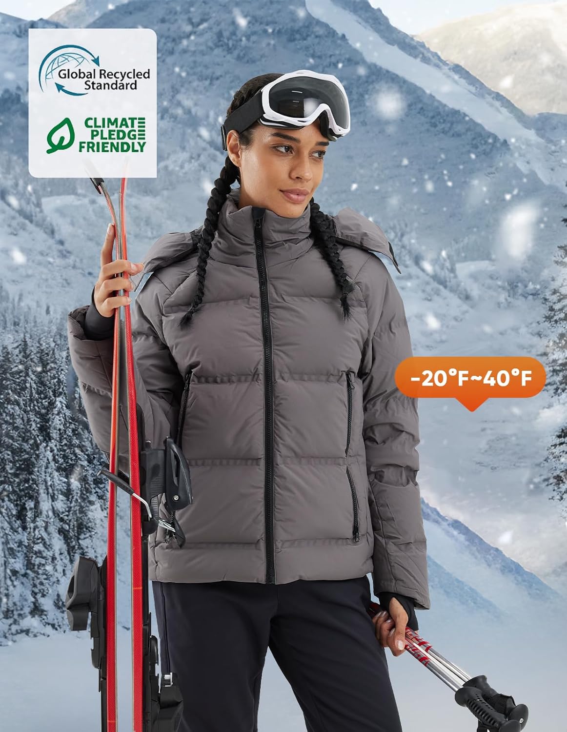 fit space Women's Super Warm Thickened Down Jacket - Detachable Hood, Waterproof & Windproof, Winter Snow Coat - Image 2