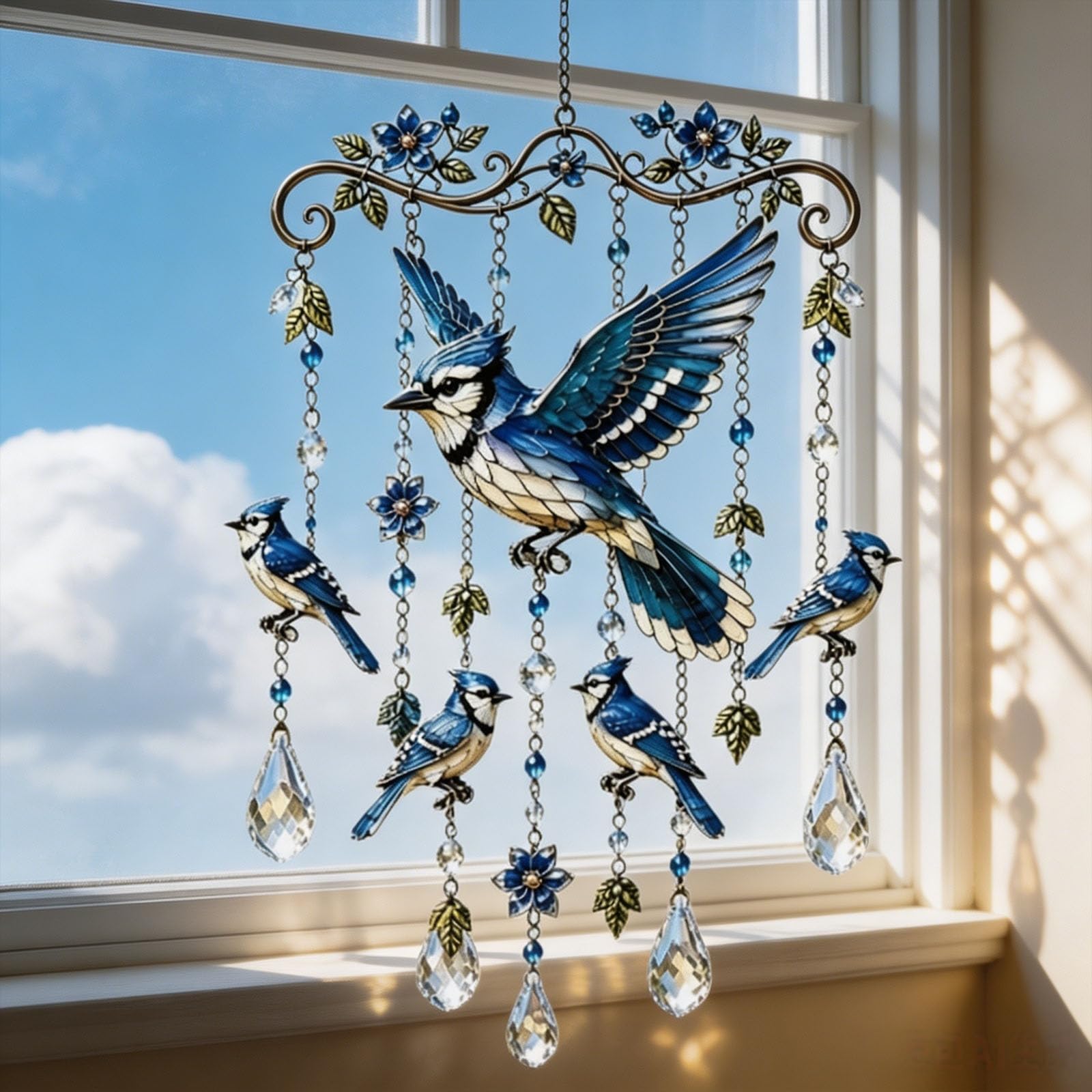 OLYGEE Graceful Hummingbird Wind Chimes for Outside, Stained Glass Crystal Sun Catcher Windchime, Colorful Yard Garden Decor Memorial Gift for Grandma Women (#C)