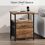 YeTom Nightstand with Charging Station, LED Night Stand with 2 Fabric Drawers, Side Table with Open Shelf, End Table with Steel Frame, 2 Drawer Dresser for Bedroom, Easy Assembly, Brown