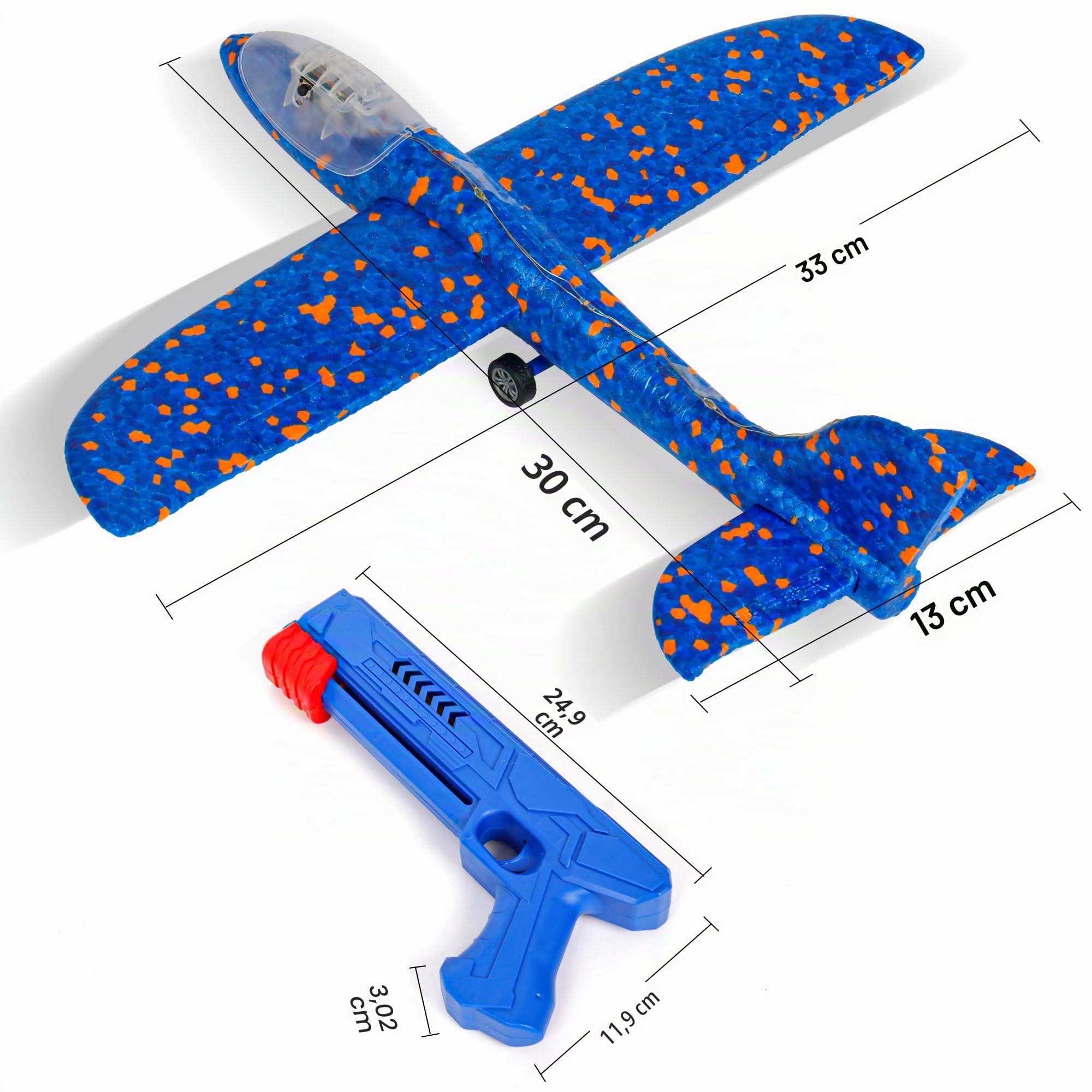 3 Avions Planeurs Enfant, Avion Jouet en Mousse avec LED & Lanceur, Planeur Extérieur Jusqu’à 15m, Jouet Enfant 3-12 Ans, Cadeau Garçon Fille