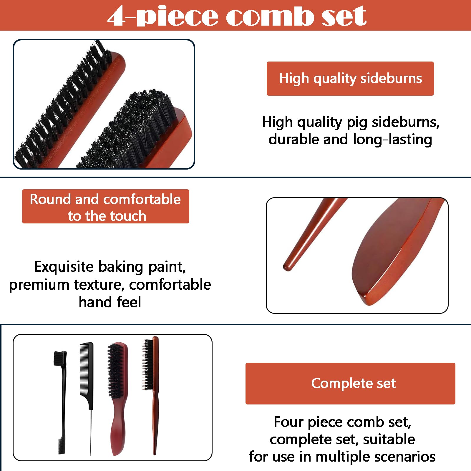 Black Bristle Slick-Back Hair Brush Set for Teasing Styling & Damaged Hair - Texture-Improving Combing Tool - Image 3