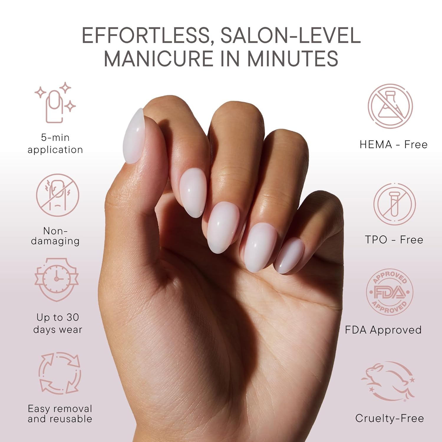 Celebritips Press On Nails - Salon U-ltimate™ | Sheer Milk, Extra Short Almond Nails, Reusable | 16 sizes - 32 Nails Kit with Glue and Sticky Tabs
