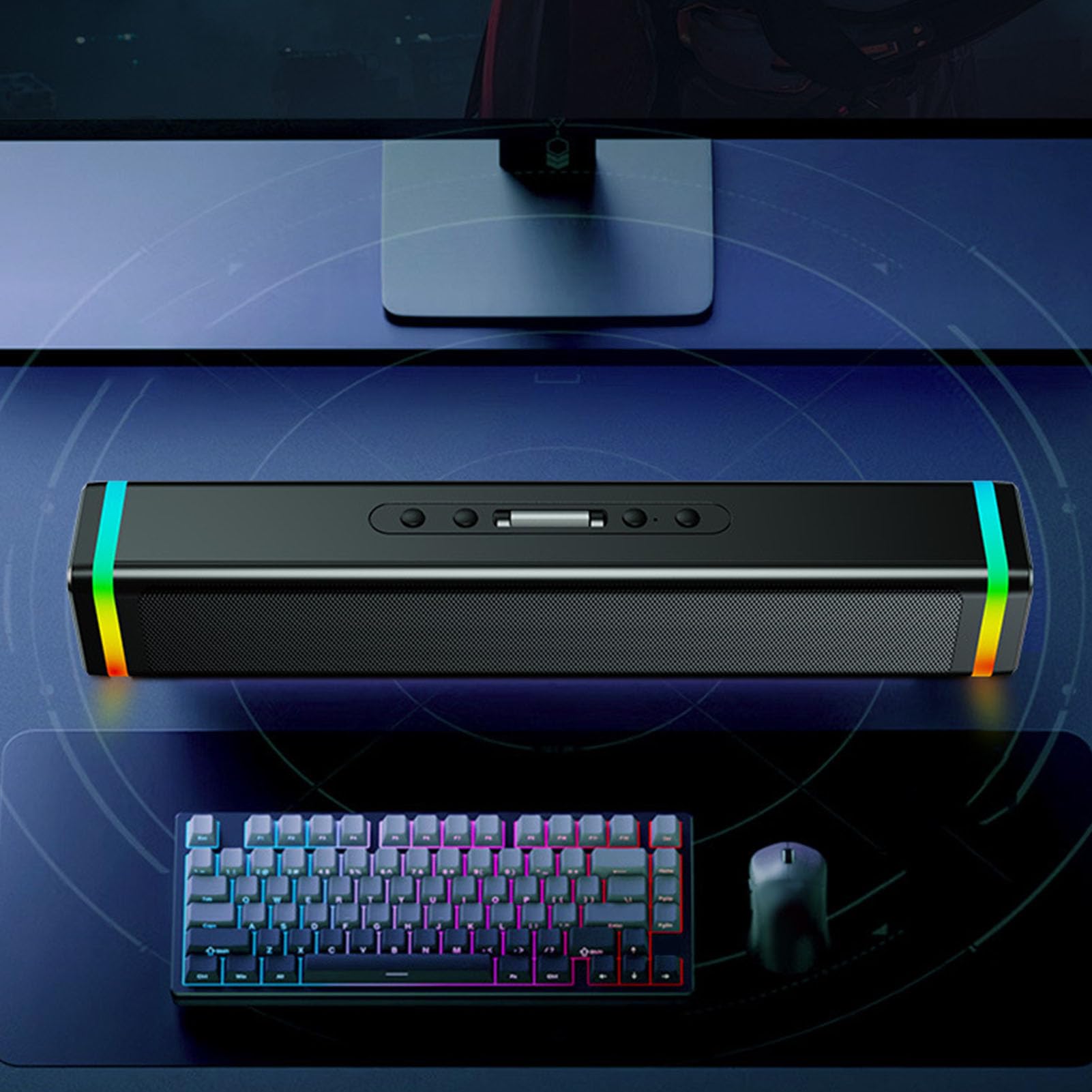 Altoparlanti per PC, Altoparlanti da Gioco Alimentati Tramite USB con LED RGB Dinamico Bluetooth 5.3, Soundbar da Tavolo con Controllo della Manopola del Volume Plug and Play per Monitor da