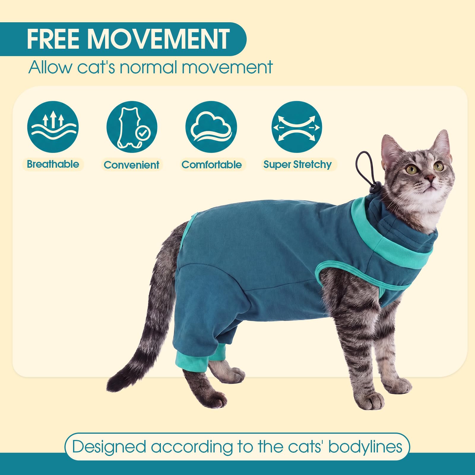 Katzenbody Nach OP, OP Body Katze mit Vollständiger Hinterbeinabdeckung, Kastrationsbody Katze für Bauch- und Hinterbeinwunden, Verstellbarer Halszug, Leckschutz, Body für Katzen Nach OP