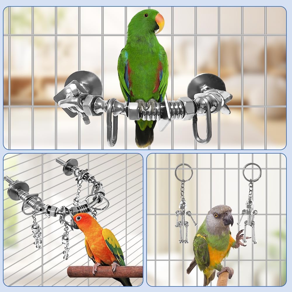 Parrot Toys for Large Birds with Detachable Parts, 304 Stainless Steel Bird Toys and Bird Cage Perch Accessories or Small to Medium Parrots, Cockatiels, Conures, African Greys image 3