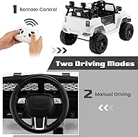 Vista 32 de OLAKIDS Camión de paseo para niños, vehículo eléctrico de 12 V con control remoto, juguete a batería para niños pequeños con 2 velocidades