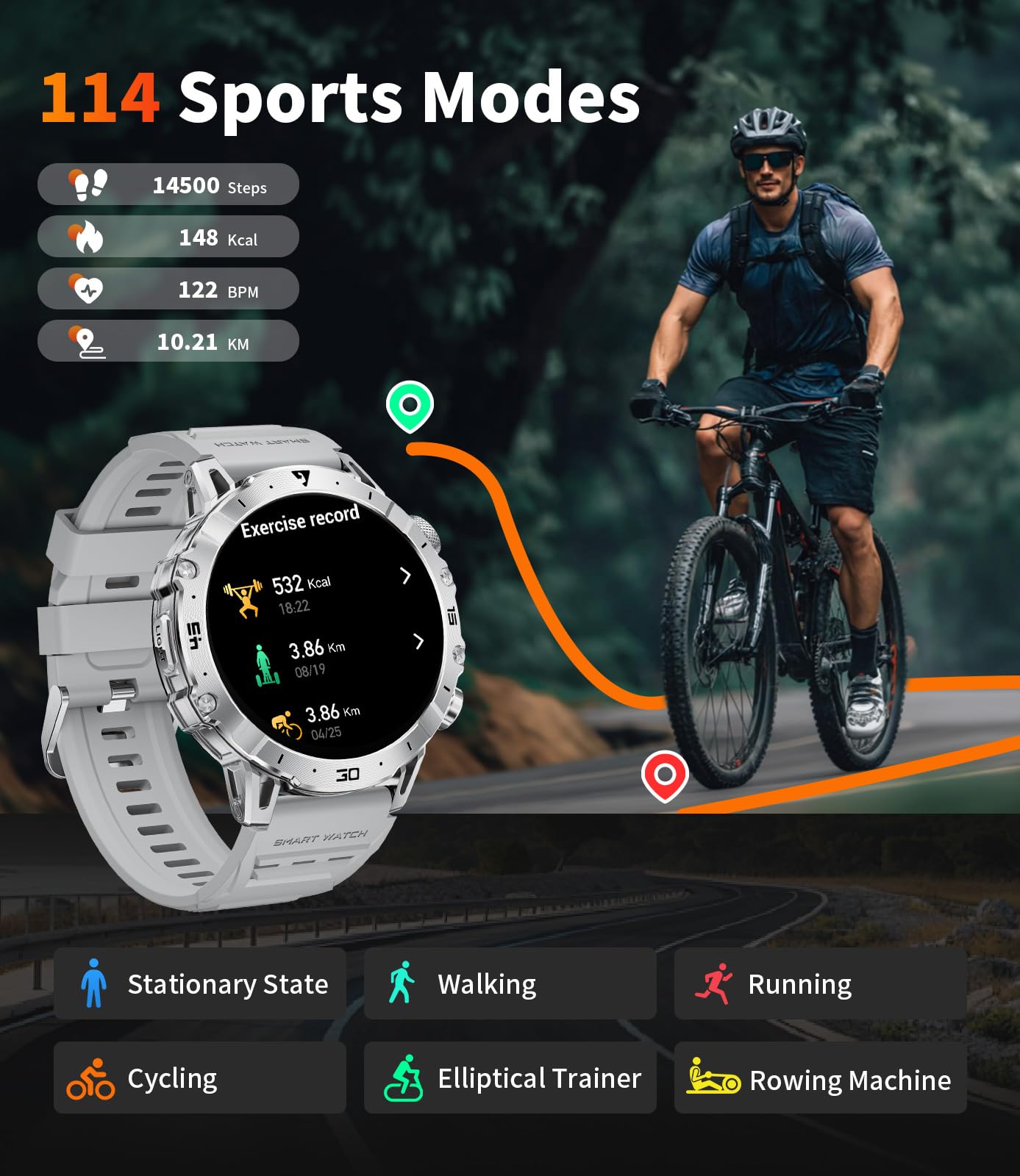 SUNKTA Montre Connectée Homme 1000 mAh Grande Batterie 1,7″ HD Bluetooth appels Smartwatch Homme pour iOS Android Lampe LED,Surveillance de la santé,moniteur de sommeil,3 bracelets,2 chargeurs,Argenté