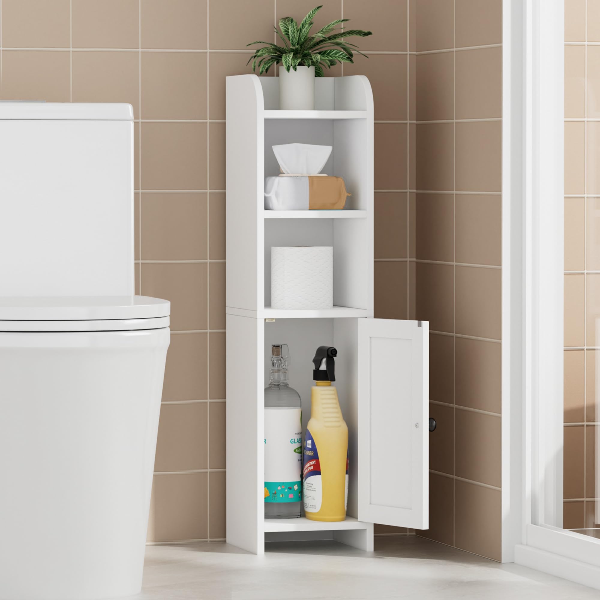 Homhedy Small Freestanding Bathroom Storage Cabinet - 2 Door Toilet Paper Organizer For Small Spaces