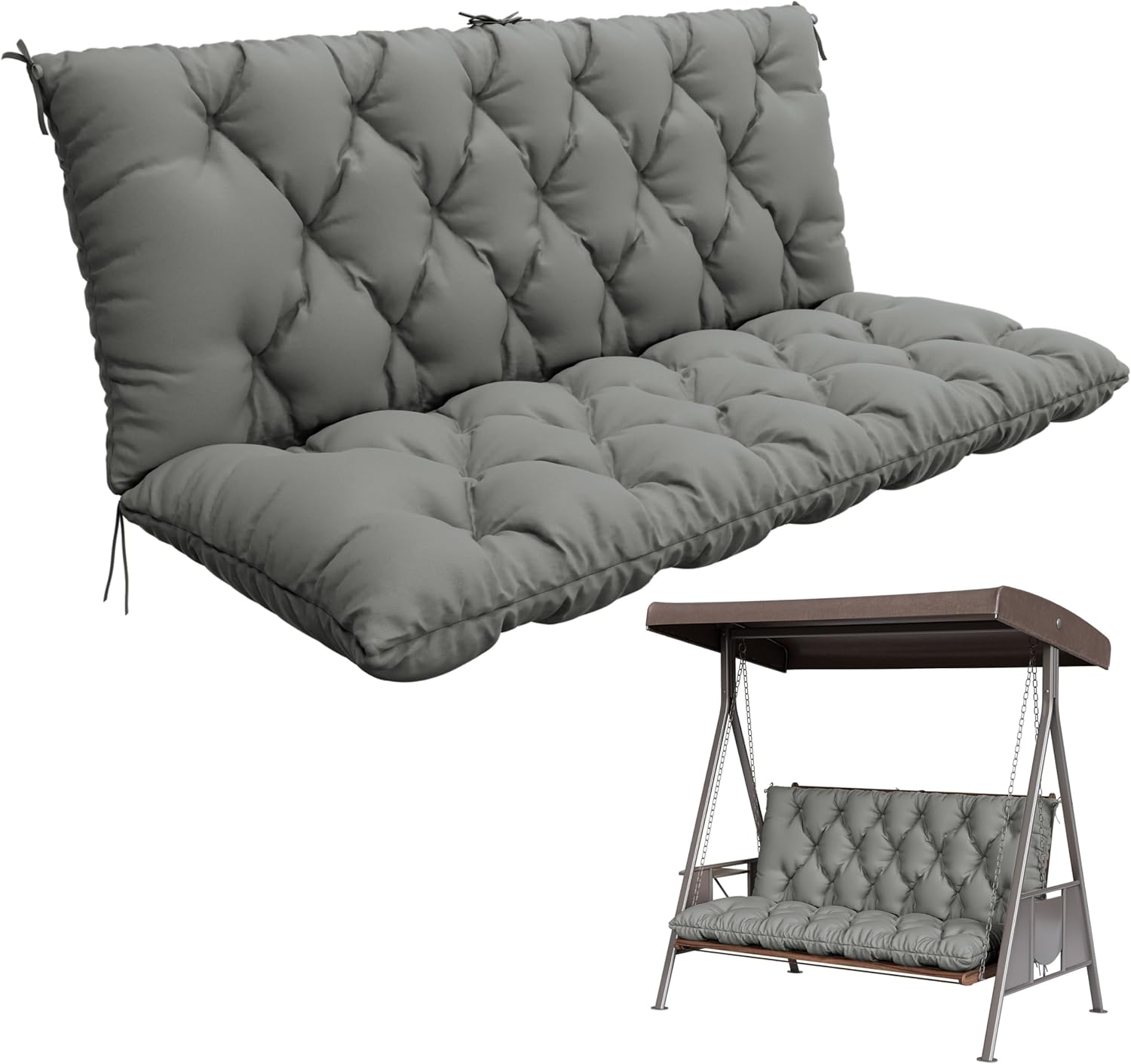 Porch Swing Cushion with Backrest,Waterproof Bench Cushion for Outdoor Furniture,2-3 Seater Replacement Thickened 5 in swing cushion,with Ties,Patio,Outdoor,Backyard and Garden (Light Grey,60x40 in)